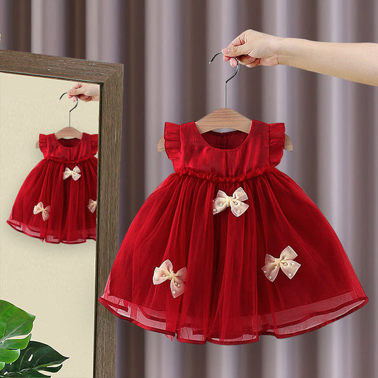 CloudWhimsy โ Flying Sleeve Princess Dress with Bow for Little Girls