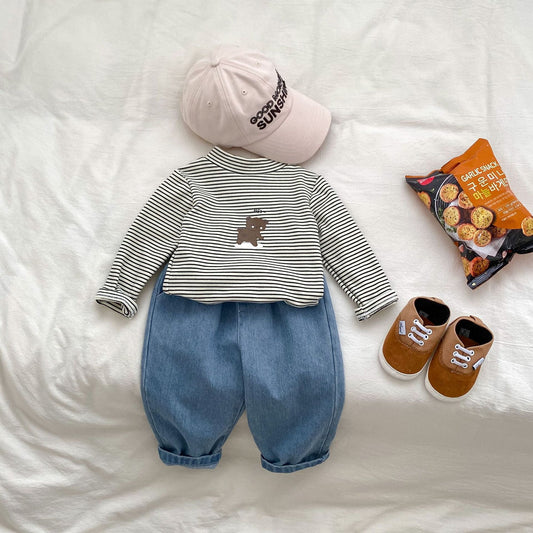 Arrival Autumn Baby Unisex Long Sleeves Striped Teddy Top Shirt and Denim Jeans โ Matching Set