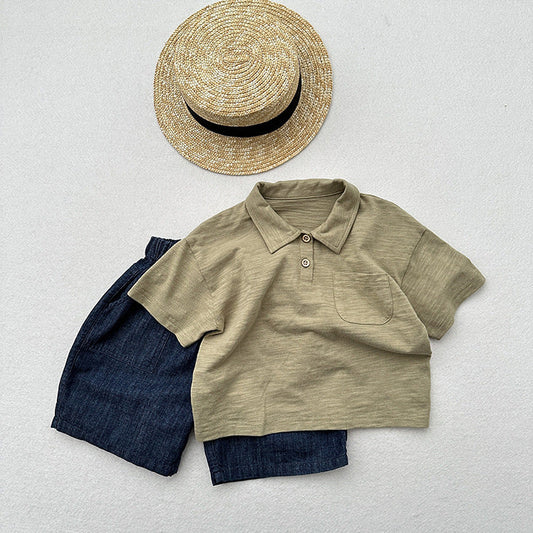 Summer New Arrival Kids Unisex Soft Comfortable Short Sleeves Thin Solid Color Turndown Collar Polo Shirt