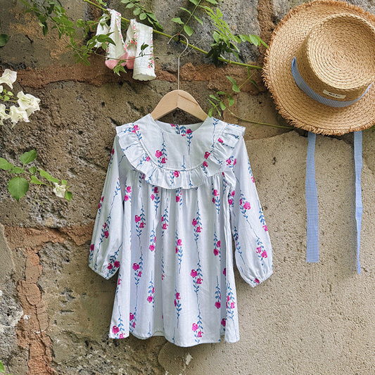 Baby Kids Girls Floral Pattern Long Sleeves Crew Neck Dress-0