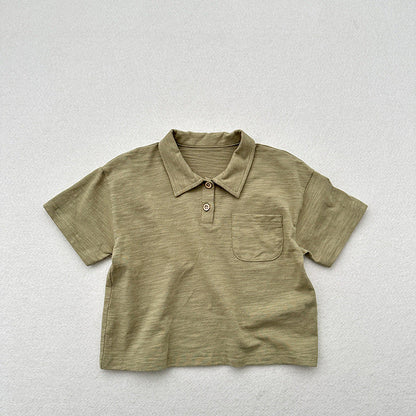 Summer New Arrival Kids Unisex Soft Comfortable Short Sleeves Thin Solid Color Turndown Collar Polo Shirt